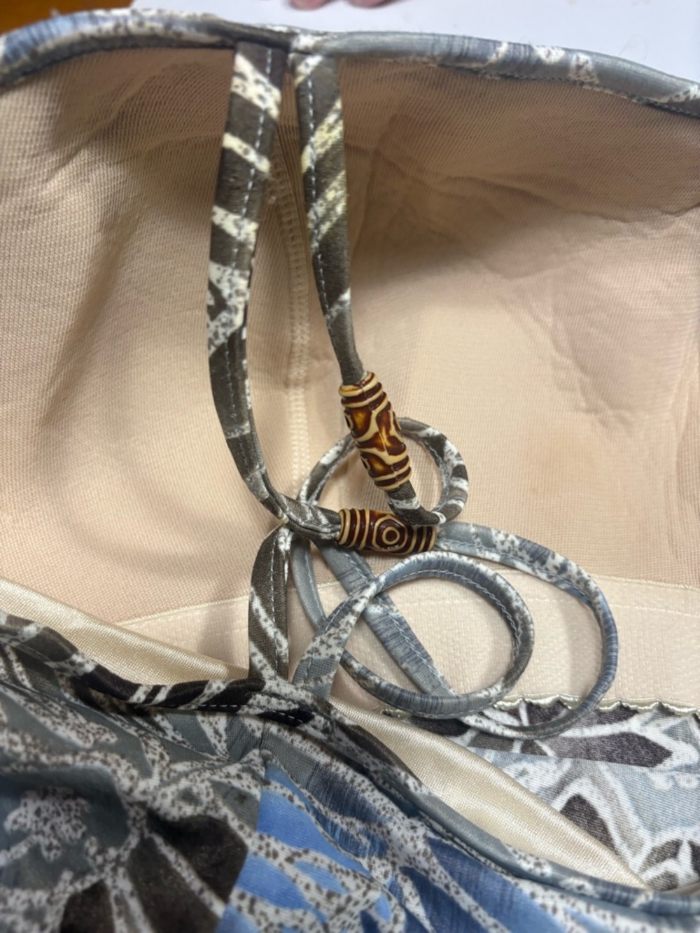 Lane Bryant tankini swim top with a distinct grey white tropical leaf pattern - Picture 5 of 8